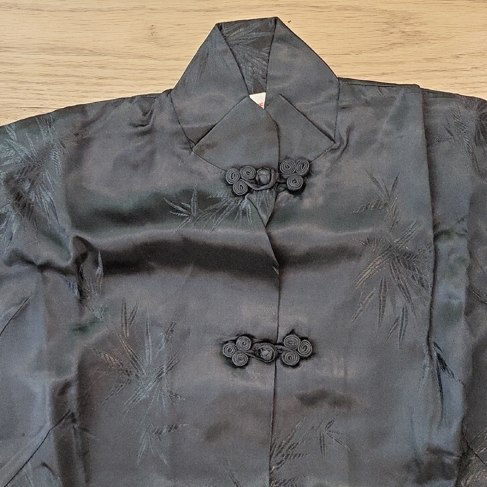 Black Traditional Robe with Knot Buttons - Picture 2 of 3
